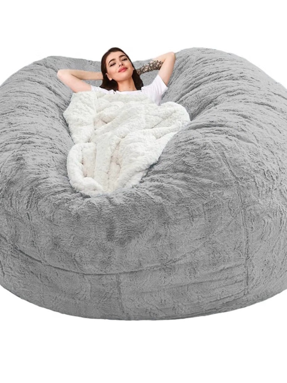Plush Grey Bean Bag Cover for 6-footers NWOT